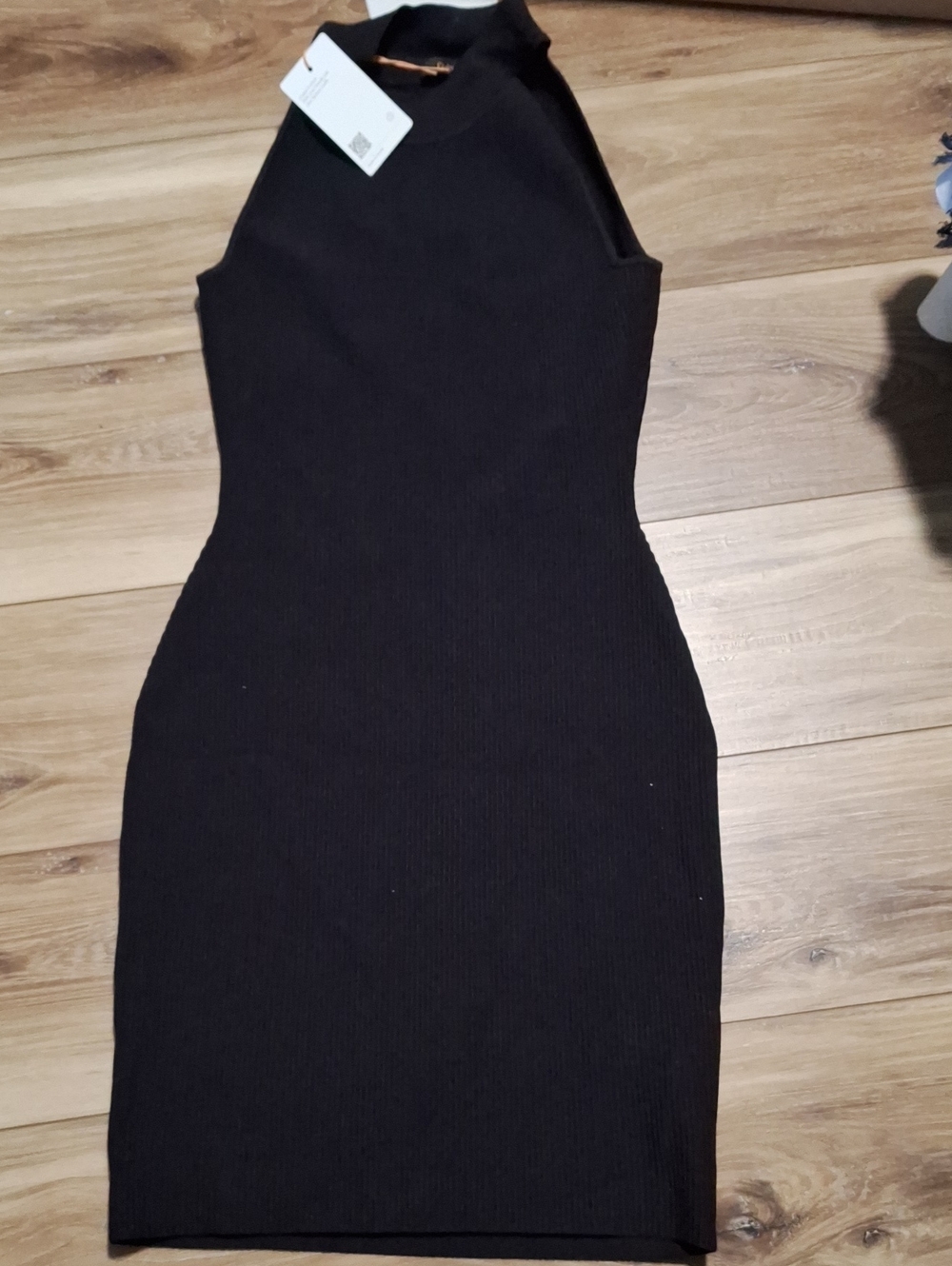 Quince High Neck Ribbed Knit Mini Dress Black M NWT - Picture 3 of 4